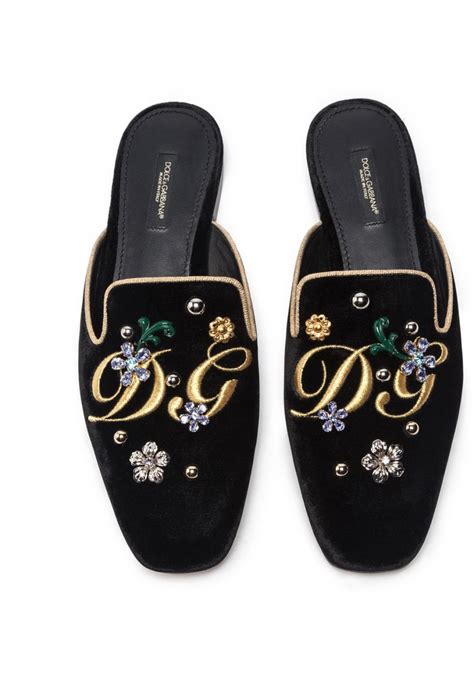 dolce gabbana velvet slippers|dolce and gabbana black heels.